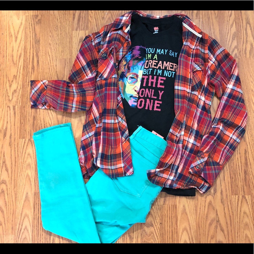 Natural Reflection Orange Plaid Flannel Shirt